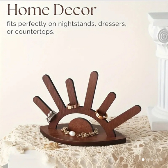 Evil Eye Brown Wooden Organizer Display Stand Boho Home Decor Art Piece Statue - Picture 1 of 7